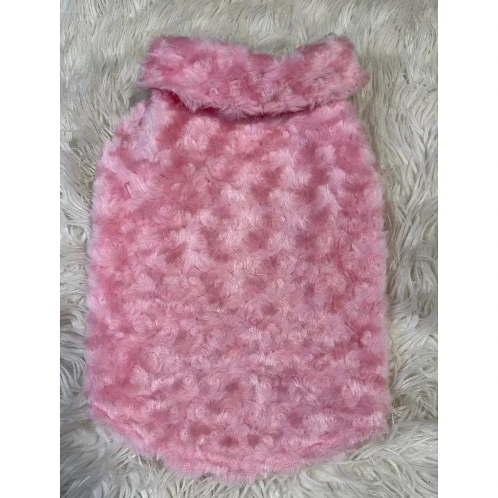 Pink Faux Fur Pet Vest with Satin Bow Small Dog Cat Plush Coat